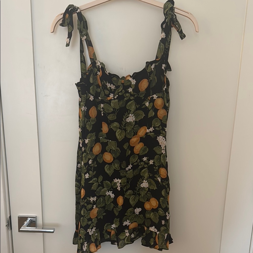 Reformation Black Citrus Print Dress